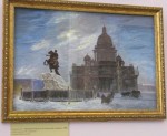'Вид памятника Петру I на Сенатской площади в Петербурге', 2008 г. По картине В.Сурикова. Кожура банана, гуашь